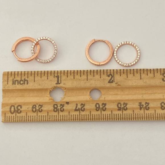 Round earrings 925 silver cz hoops rose gold - Picture 2 of 4